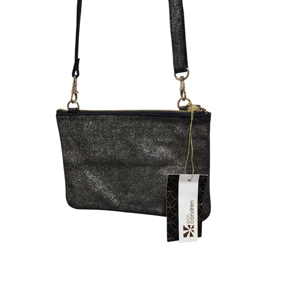 Erin Condren Black Glitter Crossbody‎ Clutch Bag Removable Strap NWT